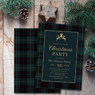 Invitación Fiesta de Navidad de Tartán Verde Marítimo Tradici