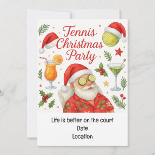 Invitación Fiesta de Navidad de Tenis con Bebidas y Sombreros