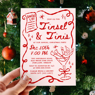 Invitación Fiesta de Navidad de Tinsel y Tinis Caprichosa