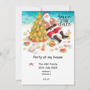 Invitación Fiesta de Navidad de Verano con picnic de Santa Cl