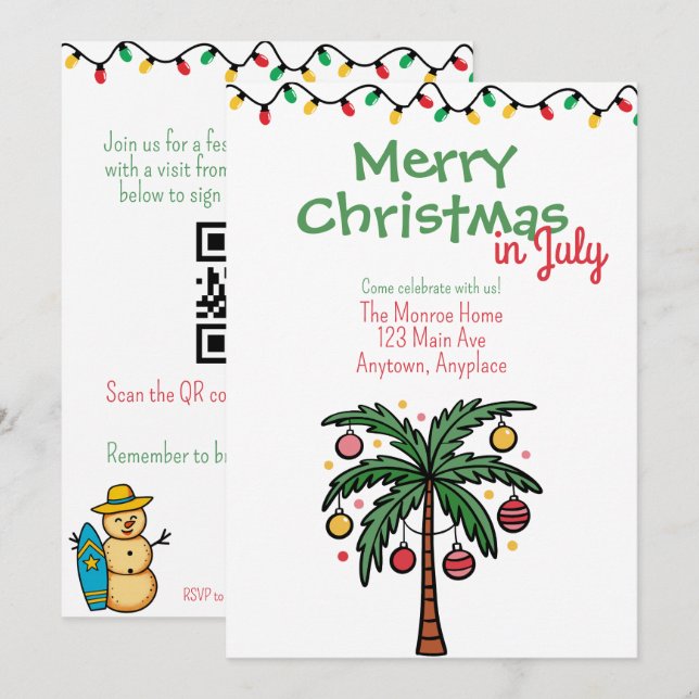 Invitación Fiesta de Navidad de verano en Julio (Anverso / Reverso)