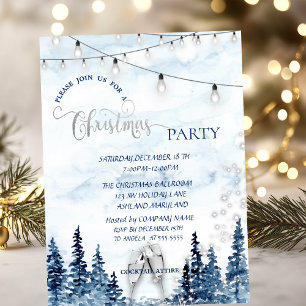 Invitación Fiesta de Navidad de Watercolor Forest Glass Compa