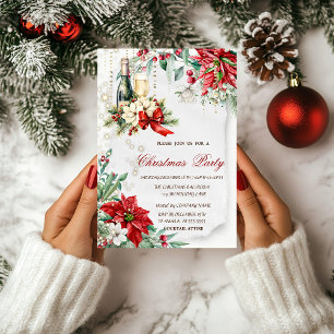 Invitación Fiesta de Navidad de Wine Holly Berry Poinsettia C