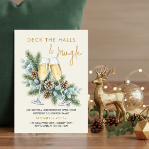 Invitación Fiesta de Navidad Deck the Halls Champagne