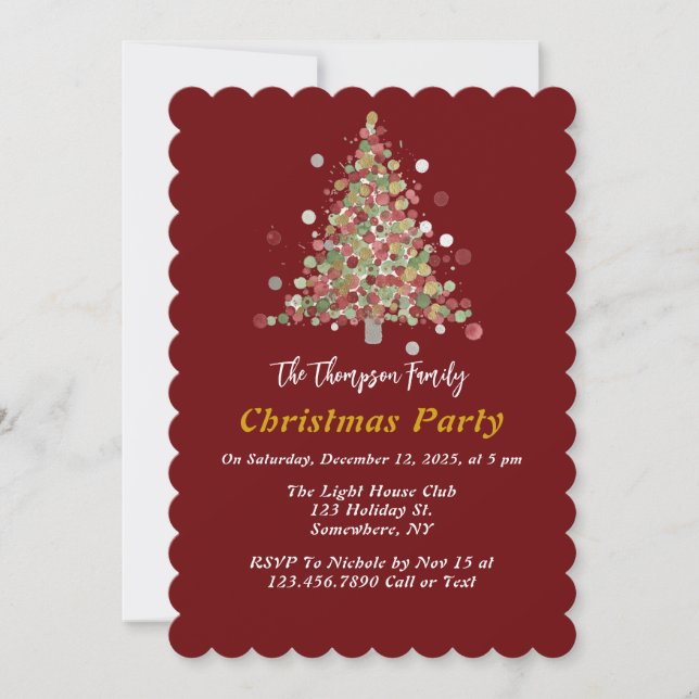 Invitación Fiesta de Navidad del árbol de lunares (Anverso)