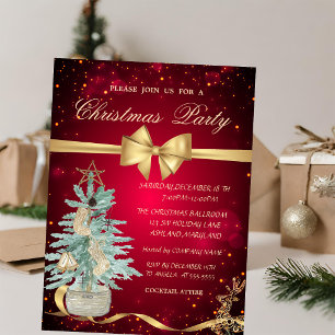 Invitación Fiesta de Navidad del árbol de pino, arco y reno