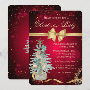 Invitación Fiesta de Navidad del árbol de pino, arco y reno
