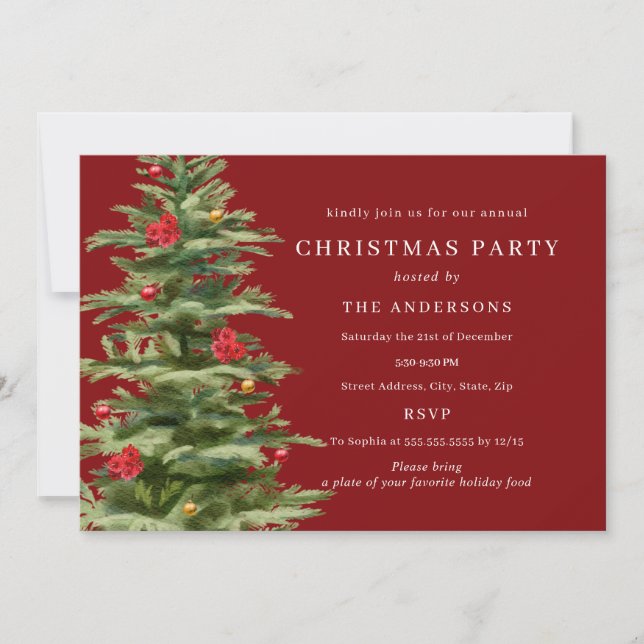 Invitación Fiesta de Navidad del Árbol Tradicional (Anverso)