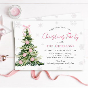 Invitación Fiesta de Navidad del Árbol Tradicional con Lazo R
