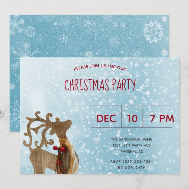Invitación Fiesta de Navidad del azul del país de las (Anverso / Reverso)