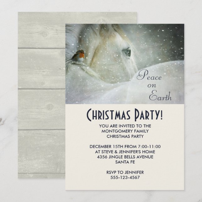 Invitación Fiesta de Navidad del Caballo Blanco y el Pájaro e (Anverso / Reverso)
