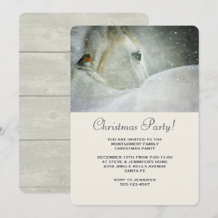 Invitación Fiesta de Navidad del Caballo Blanco y Pájaro en I