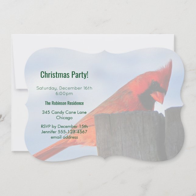 Invitación Fiesta de Navidad del Cardenal Rojo sobre Tocón de (Anverso)
