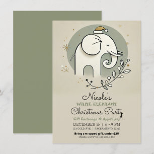 Invitación Fiesta de Navidad del Elefante Blanco Verde Beige 