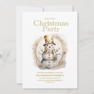 Invitación Fiesta de Navidad del Hombre de Nieve Blanco Dorad