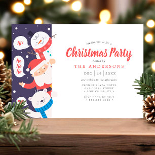 Invitación Fiesta de Navidad del Hombre de Nieve Santa Oso Po