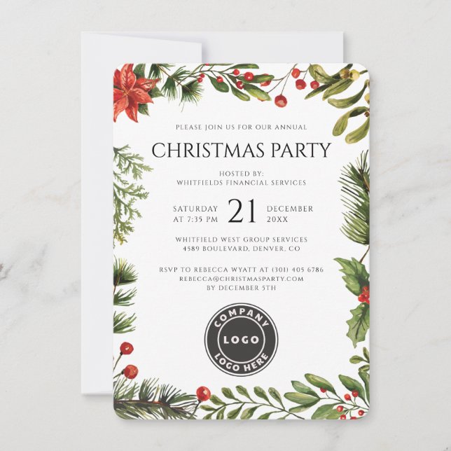 Invitación Fiesta de Navidad del Logotipo Empresarial (Anverso)