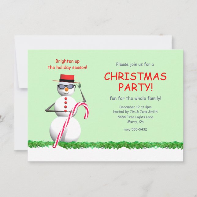Invitación Fiesta de Navidad del muñeco de nieve del día de (Anverso)