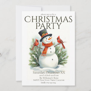 Invitación Fiesta de Navidad del Muñeco de Nieve y Cardenales