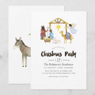 Invitación Fiesta de Navidad del Nacimiento al Acuarela