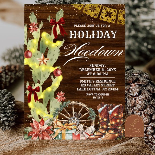 Invitación Fiesta de Navidad del Oeste Salvaje del Cactus con (Subido por el creador)
