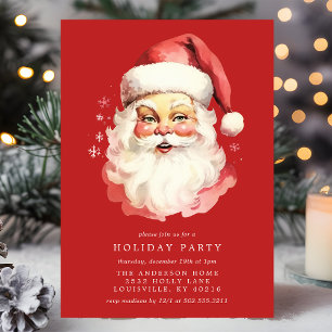 Invitación Fiesta de Navidad del Papá Noel Retro Vintage Rojo