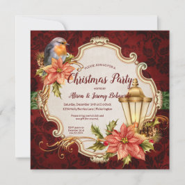 Invitación Fiesta de Navidad del petirrojo y de la linterna