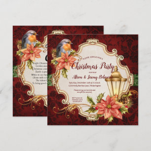 Invitación Fiesta de Navidad del petirrojo y de la linterna