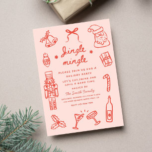 Invitación Fiesta de Navidad divertida con mano alzada en ros