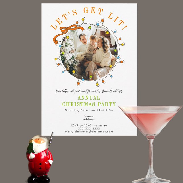 Invitación Fiesta de Navidad Divertida y con Estilo Let's Get (Whimsical Let's Get Lit Christmas cozy holiday gathering open house festive “Mr. & Mrs” Dinner Party)