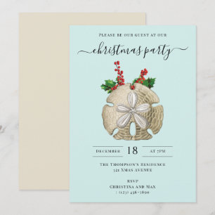 Invitación Fiesta de Navidad Dólar de Arena Acebo Bayas Coste