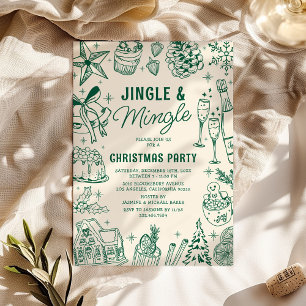 Invitación Fiesta de Navidad Doodle Verde Acogedor