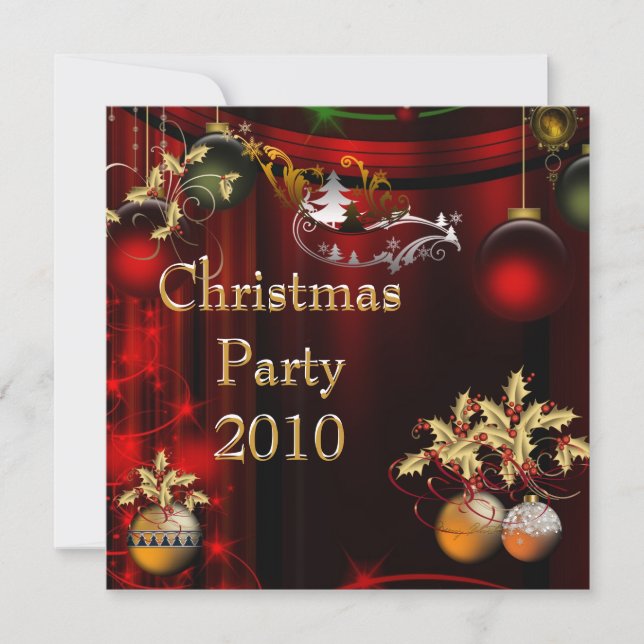 Invitación Fiesta de Navidad Dorado Xmas Rojo Verd (Anverso)