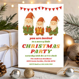 Invitación Fiesta de Navidad Editable Gnomos Retro