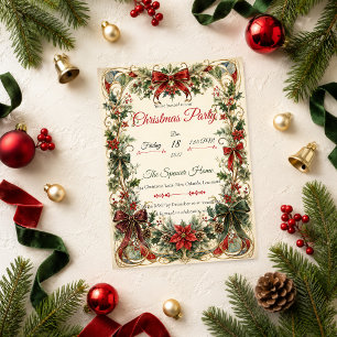Invitación Fiesta de Navidad Elegante Art Nouveau