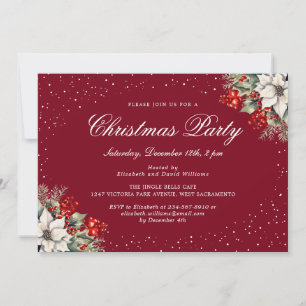 Invitación Fiesta de Navidad elegante botánica roja de vacaci