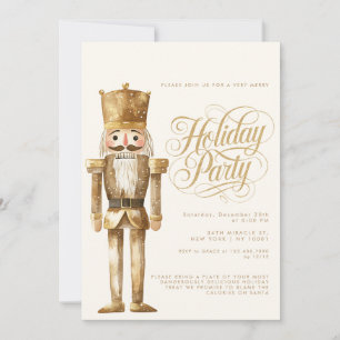 Invitación Fiesta de Navidad Elegante Cascanueces Dorado