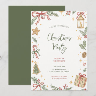 Invitación Fiesta de Navidad elegante con acuarela