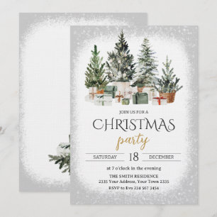 Invitación Fiesta de Navidad elegante con árbol de Navidad en
