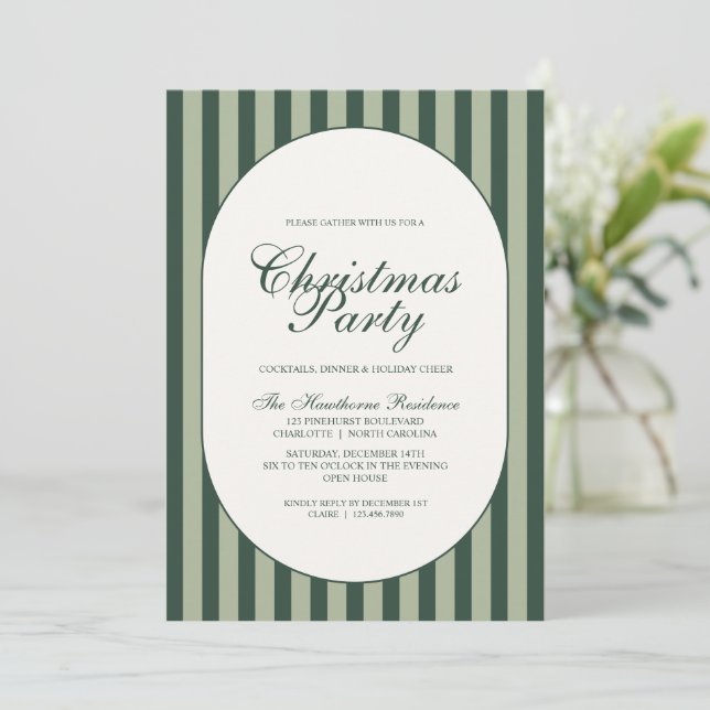 Invitación Fiesta de Navidad elegante con franja verde (Anverso de pie)