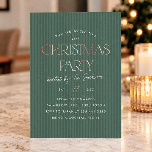 Invitación Fiesta de Navidad elegante con franja verde y colo