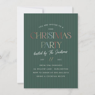 Invitación Fiesta de Navidad elegante con franja verde y colo