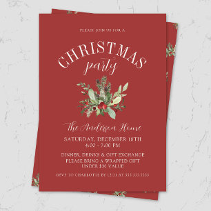 Invitación Fiesta de Navidad elegante con muérdago rojo