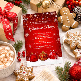 Invitación Fiesta de Navidad Elegante Copo de Nieve Rojo