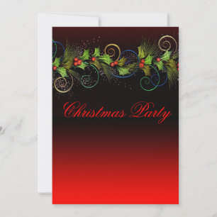 Invitación Fiesta de Navidad elegante de acebo rojo