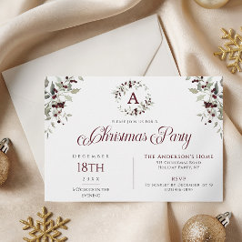 Invitación Fiesta de Navidad Elegante de Acuarela con Acebo
