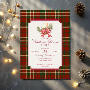 Invitación fiesta de Navidad elegante de cuadros rojos de pin