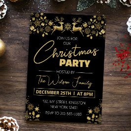 Invitación Fiesta de Navidad Elegante de Negro y Dorado