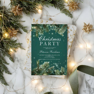 Invitación Fiesta de Navidad elegante de pino verde nevado