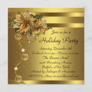 Invitación Fiesta de Navidad elegante del oro del negro del